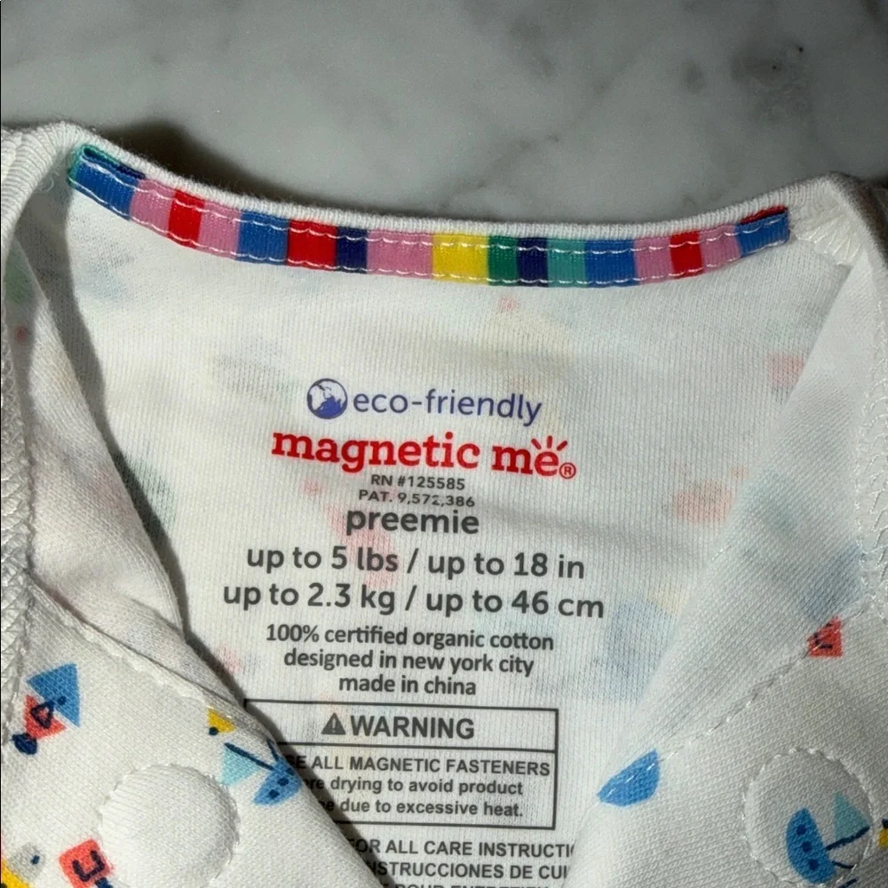 NWT Magnetic Me White Multicolor Organic Cotton Footie Preemie